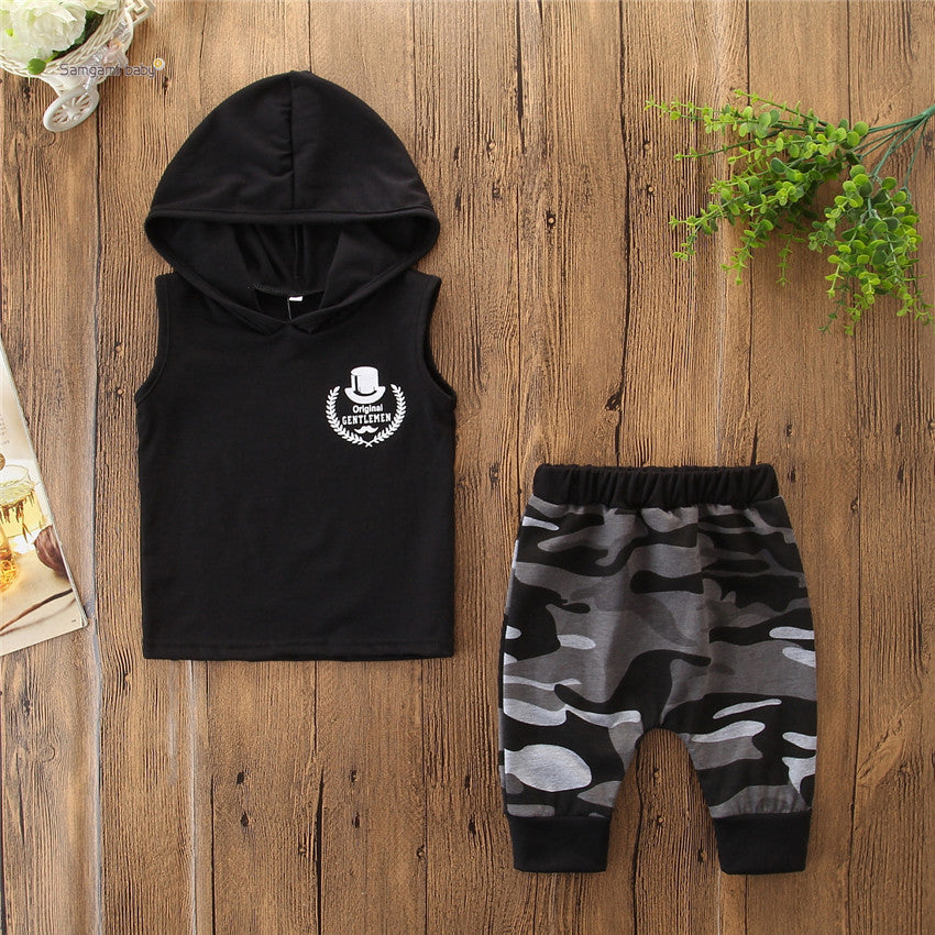 2PCS Sleeveless Hooded & Camo Pants