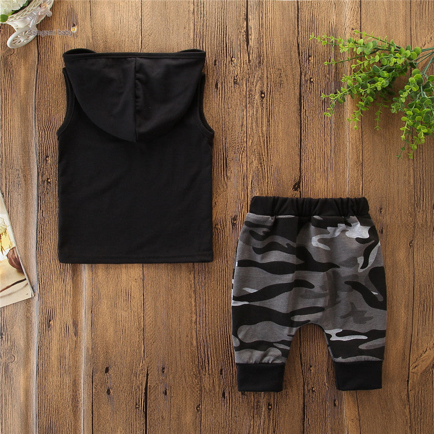 2PCS Sleeveless Hooded & Camo Pants