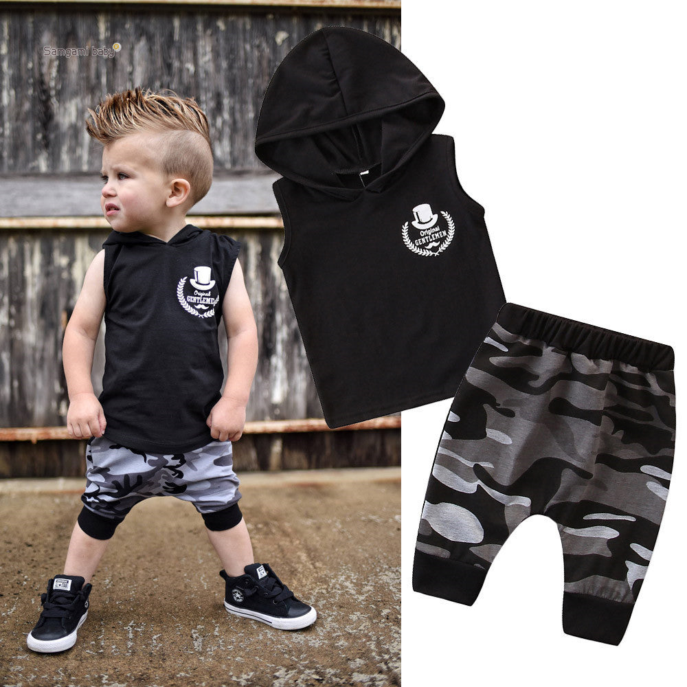 2PCS Sleeveless Hooded & Camo Pants